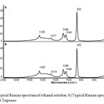 Fig. 1 a) Typical Raman spectrum of ethanol solution. b) Typical Raman spectrum of Greek spirit Tsipouro