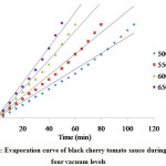 Figure 1: Evaporation curve of black cherry tomato sauce during RVE at four vacuum levels