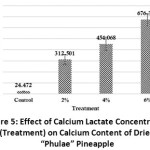 Figure 5: Effect of Calcium Lactate Concentration (Treatment) on Calcium Content of Dried “Phulae” Pineapple.