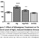 Figure 7: Effect of Wheatgrass Treatment on Total Cholesterol Level of HgCl2 Induced Oxidative Stressed Rats.