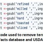 Figure 6: A sample of the code used to remove terms used in food processing from the Open Food Facts database and USDA Food Central system.